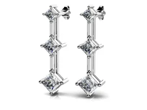 Princess Triple Diamond Earrings   with 1.04 ct.(finished) 2.4mm, 3mm, 3.5mm