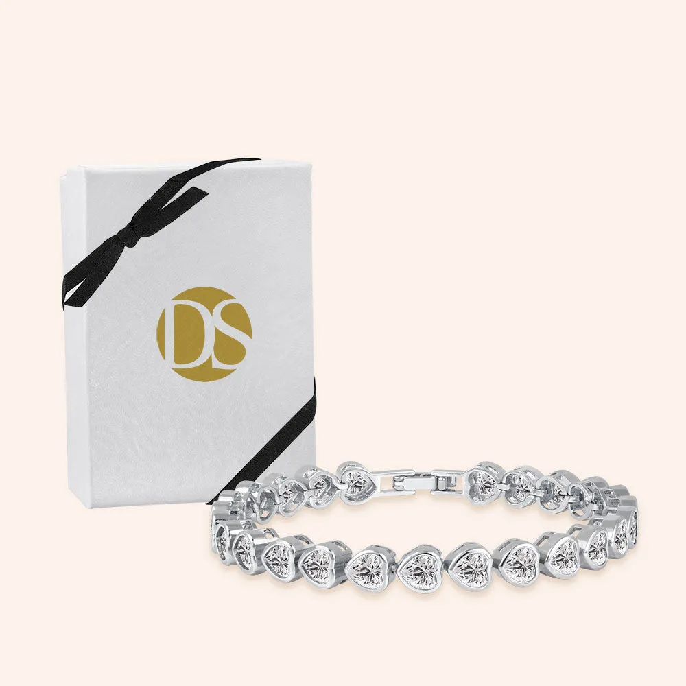 "Bella" 6.5CTW Hearts Tennis Bracelet - Includes Extender