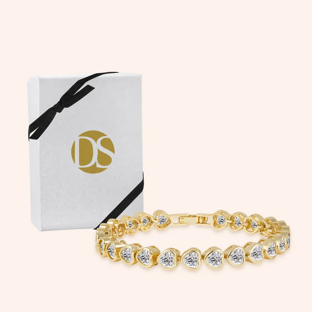 "Bella" 6.5CTW Hearts Tennis Bracelet - Includes Extender