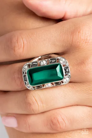Radiant Rhinestones - Green - Oversized Emerald Cut Paparazzi Ring