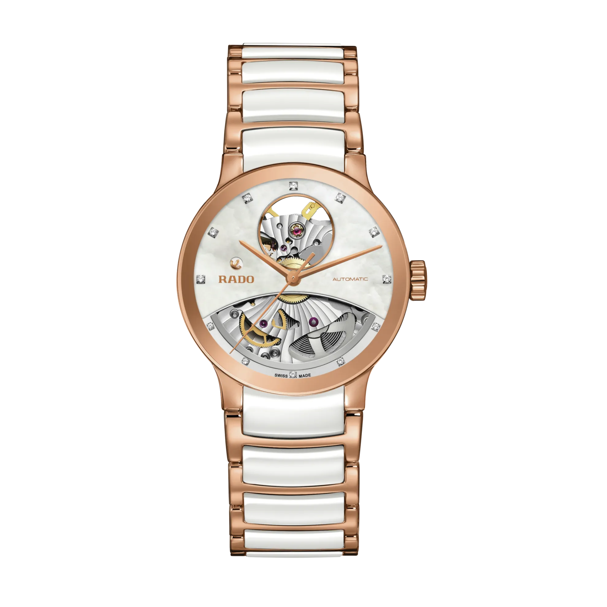 Rado Centrix Automatic Open Heart White Ceramic with RG PVD