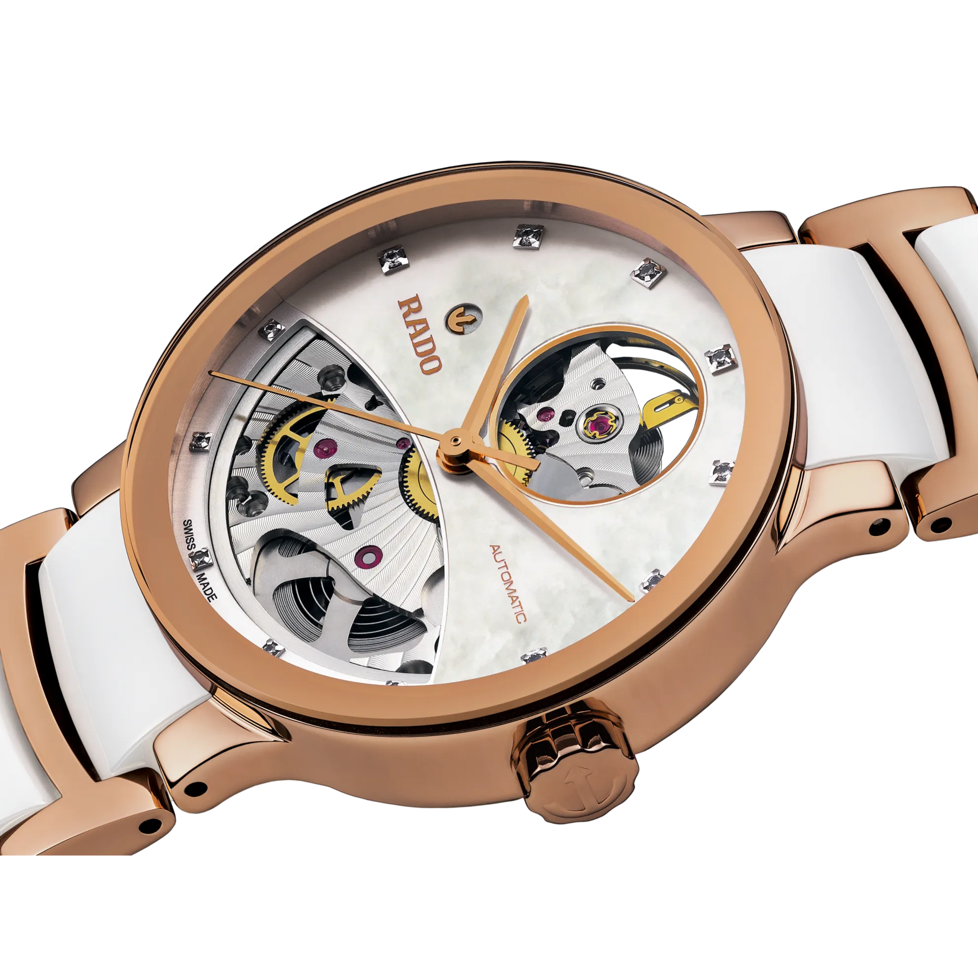 Rado Centrix Automatic Open Heart White Ceramic with RG PVD