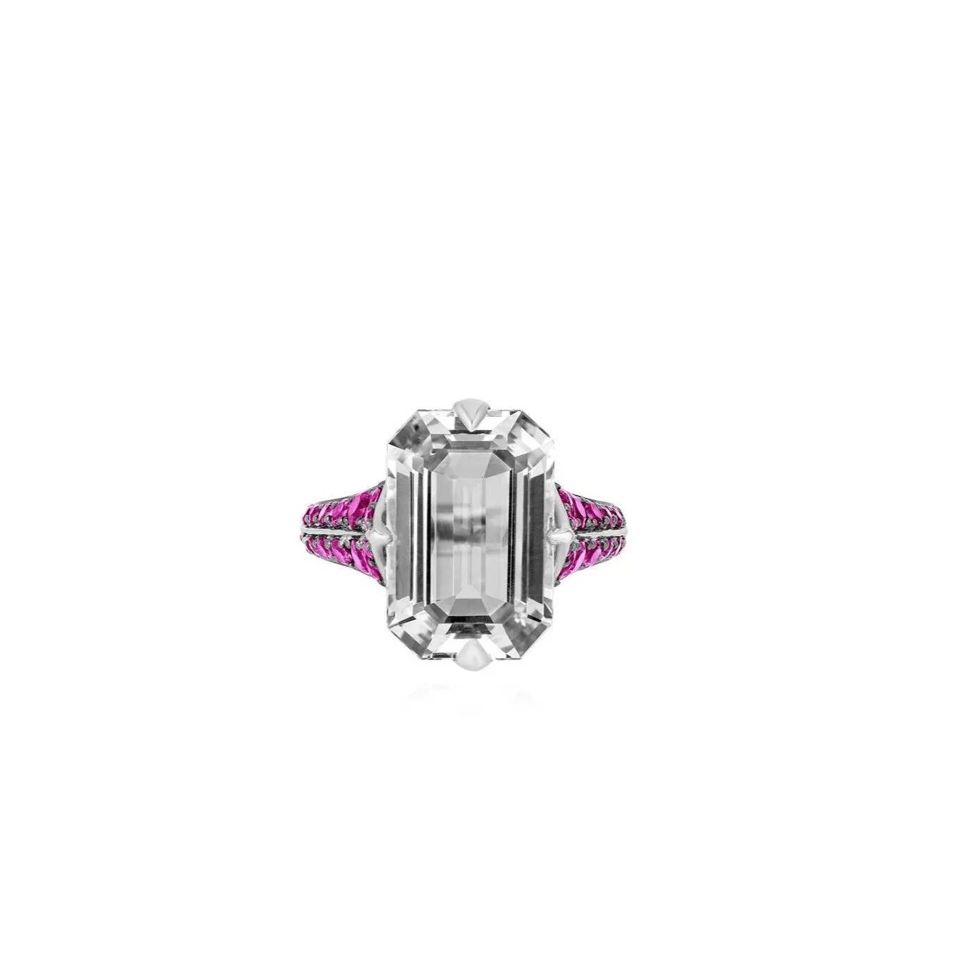 Rain Forest Emerald Cut Rock Crystal & Ruby Ring
