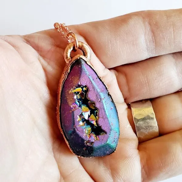 Rainbow Aura Geode Necklace