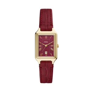 Raquel Three-Hand Date Red Croco Leather Watch
