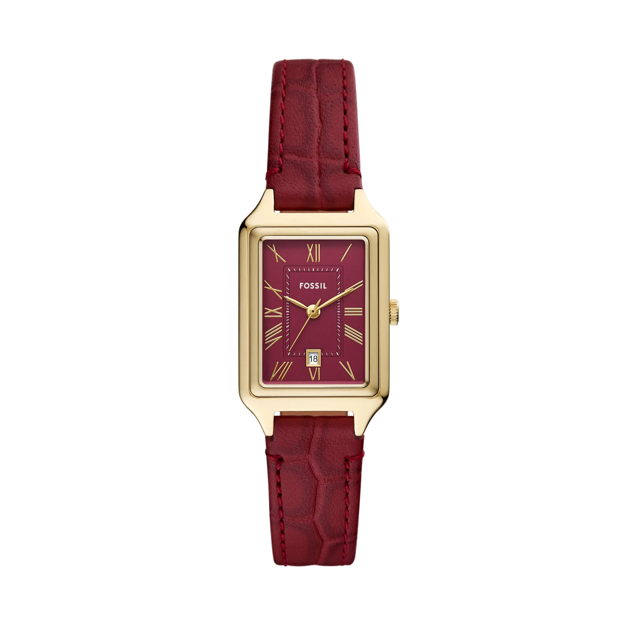 Raquel Three-Hand Date Red Croco Leather Watch