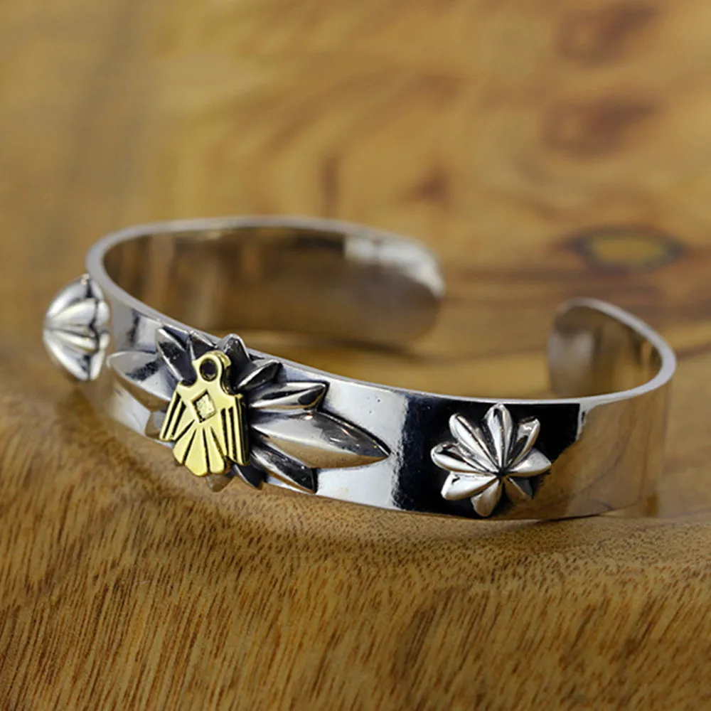 Real Solid 925 Sterling Silver Cuff Bracelet Bangle Animals Bird Flowers Fashion Punk Jewelry
