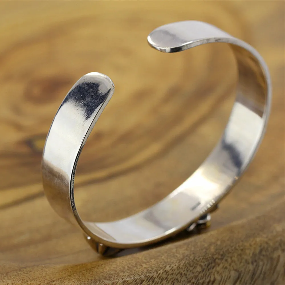 Real Solid 925 Sterling Silver Cuff Bracelet Bangle Animals Bird Flowers Fashion Punk Jewelry