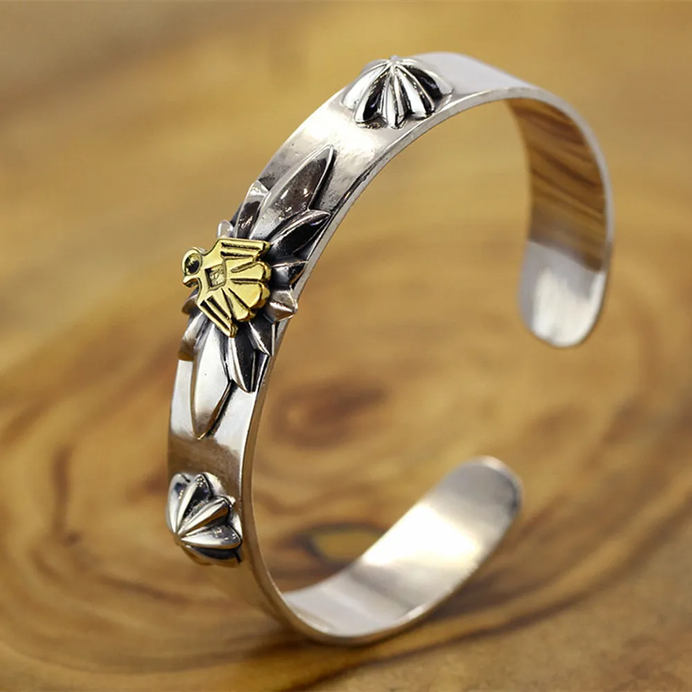 Real Solid 925 Sterling Silver Cuff Bracelet Bangle Animals Bird Flowers Fashion Punk Jewelry