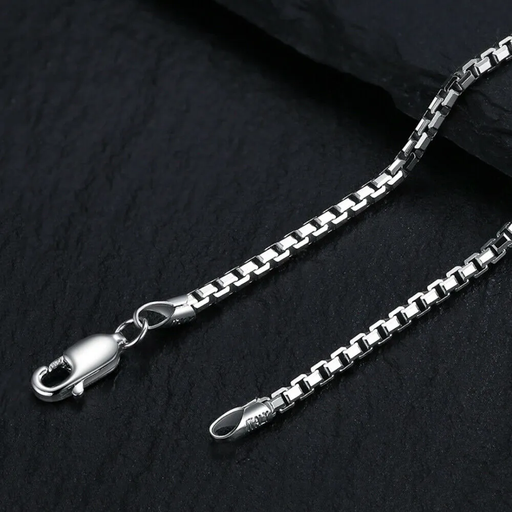 Real Solid 925 Sterling Silver Necklaces Box Chain Platinum Plating 18"- 22"