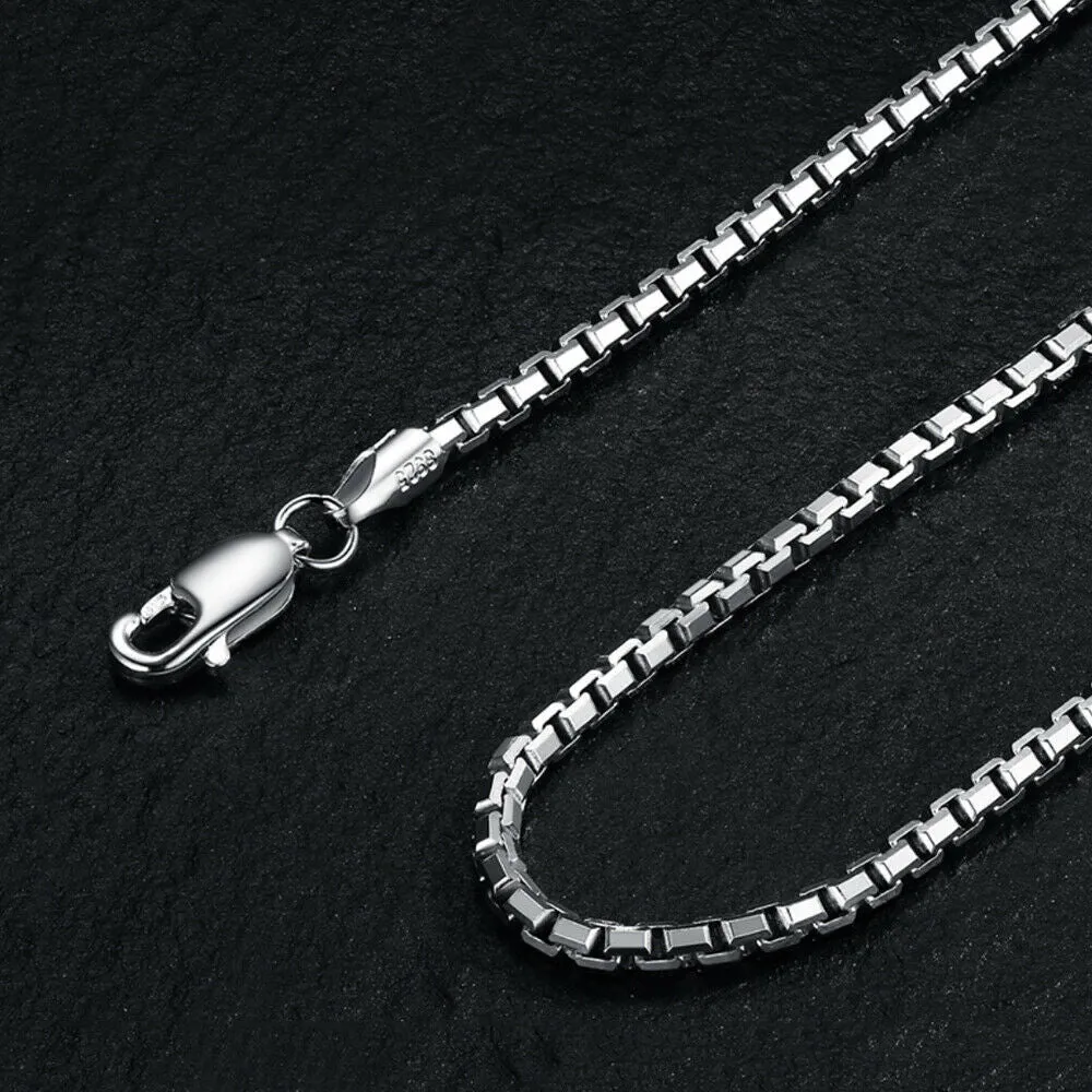 Real Solid 925 Sterling Silver Necklaces Box Chain Platinum Plating 18"- 22"