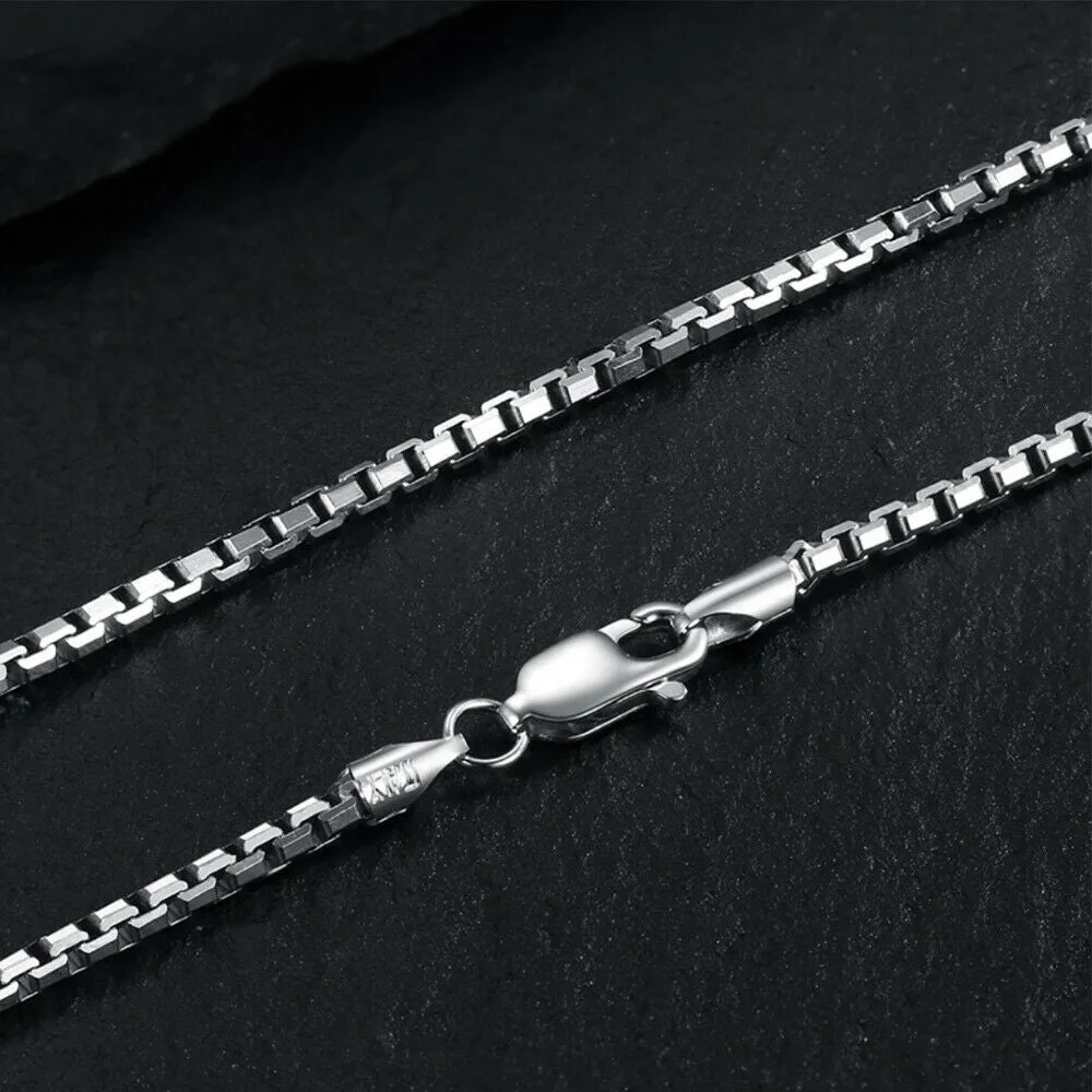Real Solid 925 Sterling Silver Necklaces Box Chain Platinum Plating 18"- 22"