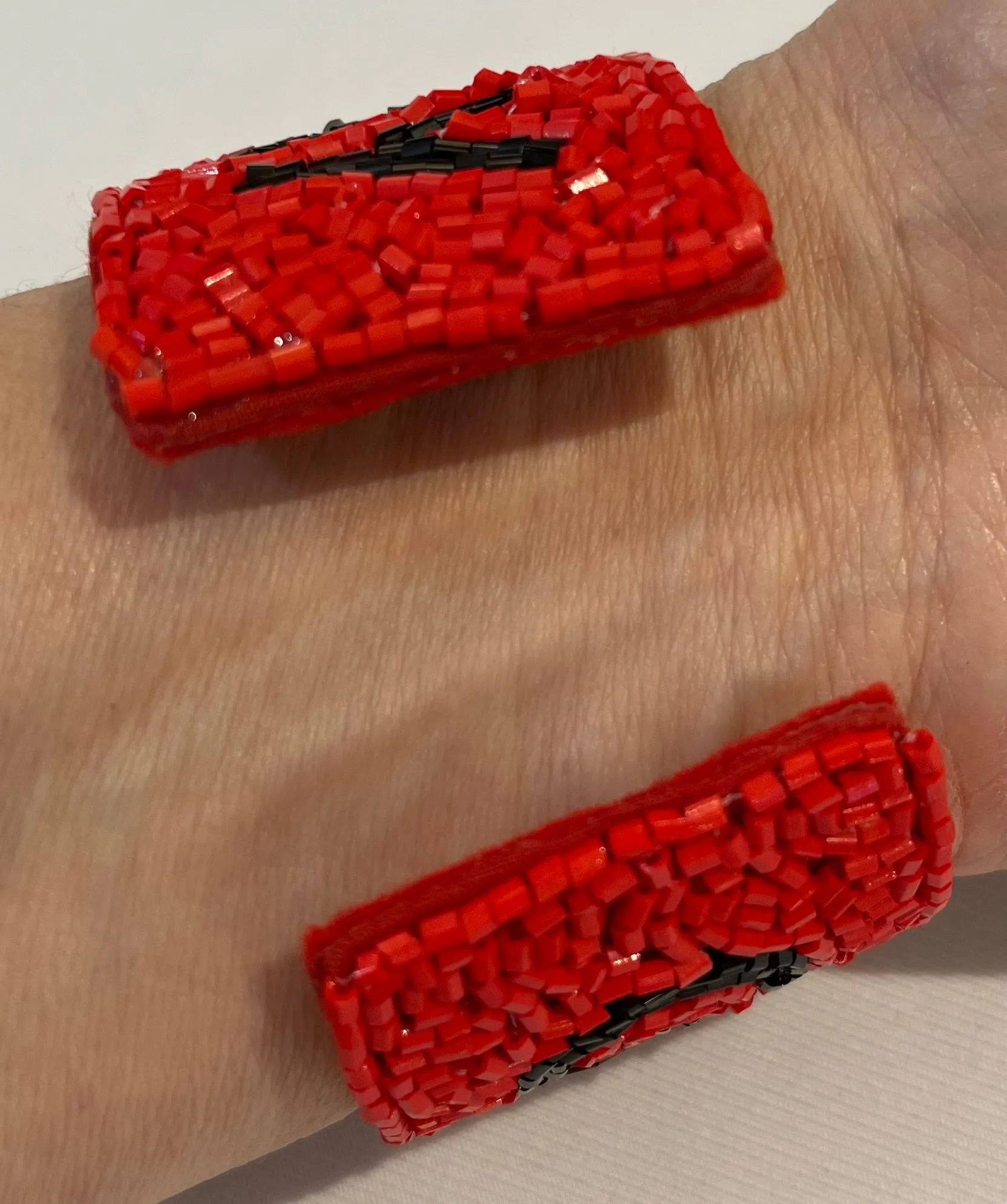Red & Black Game Day Beaded Cuff Bracelet