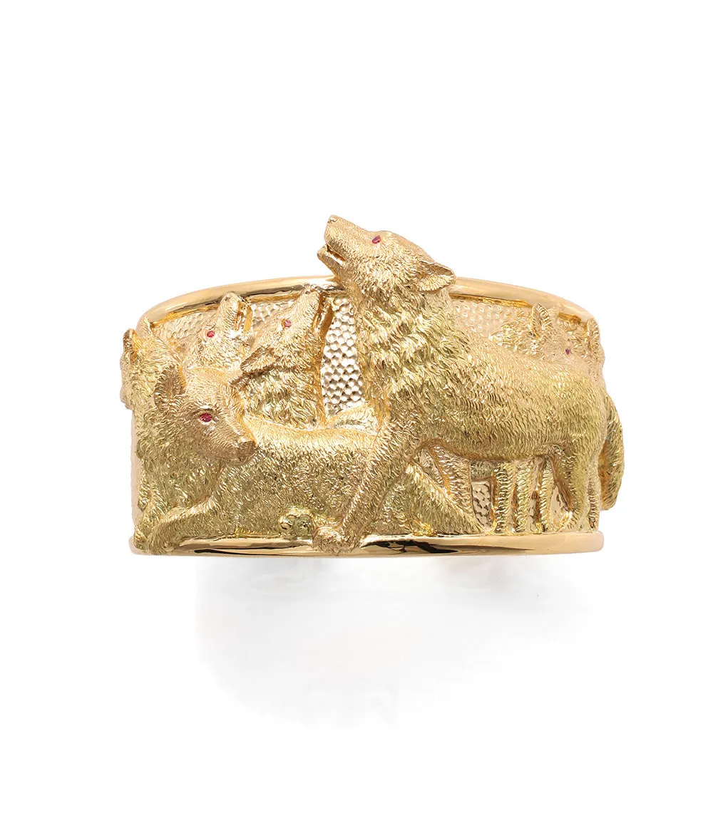 Repousse Wolves Cuff