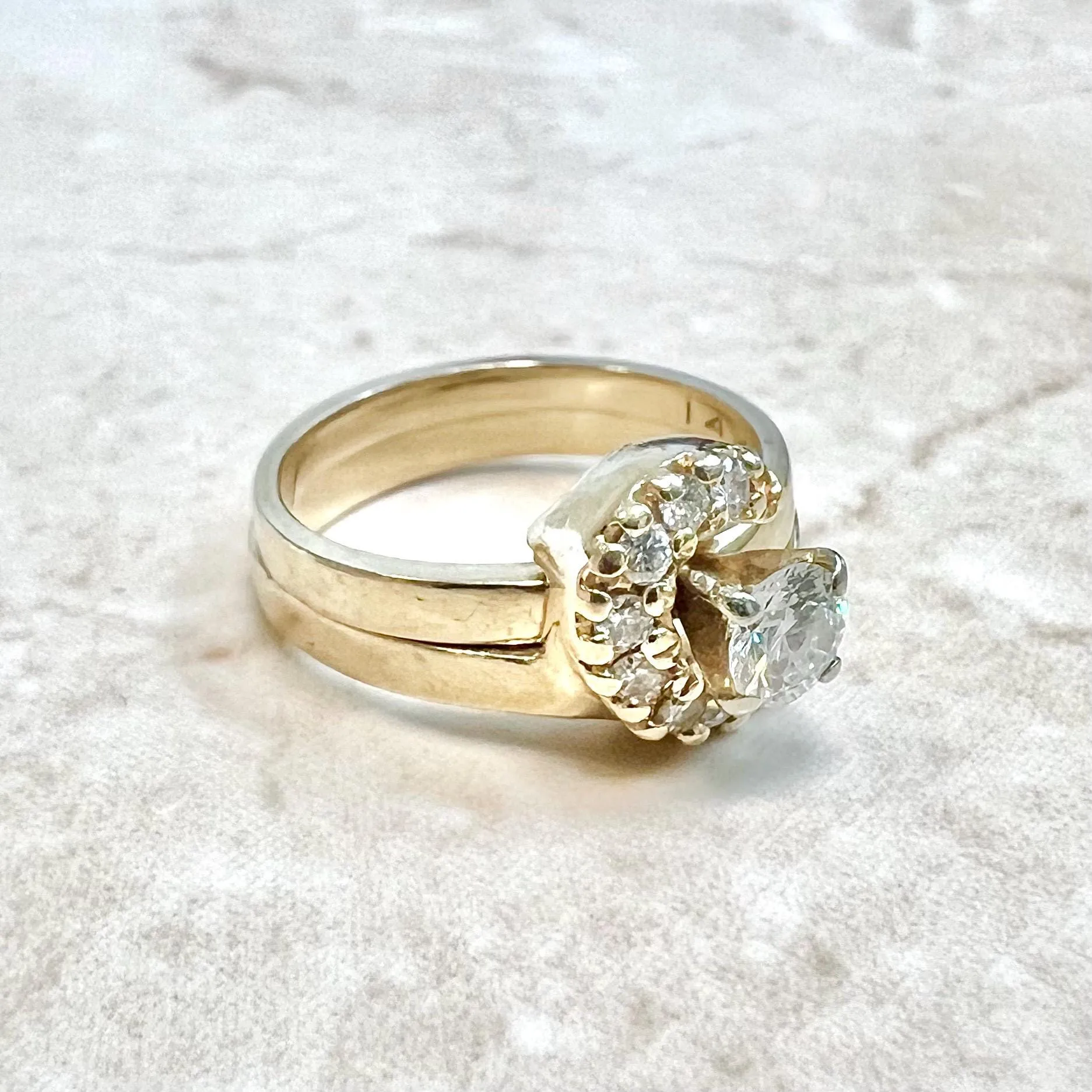 RESERVED - Vintage 14 Karat Yellow Gold Diamond Engagement Ring Set