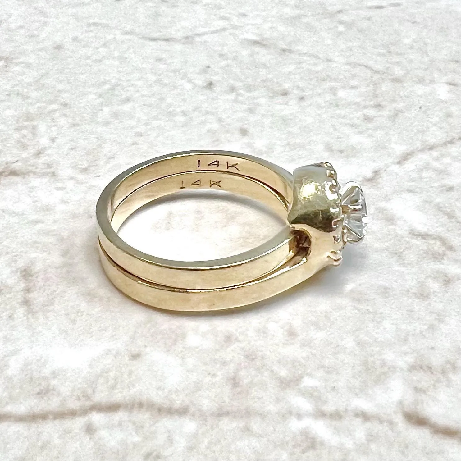 RESERVED - Vintage 14 Karat Yellow Gold Diamond Engagement Ring Set