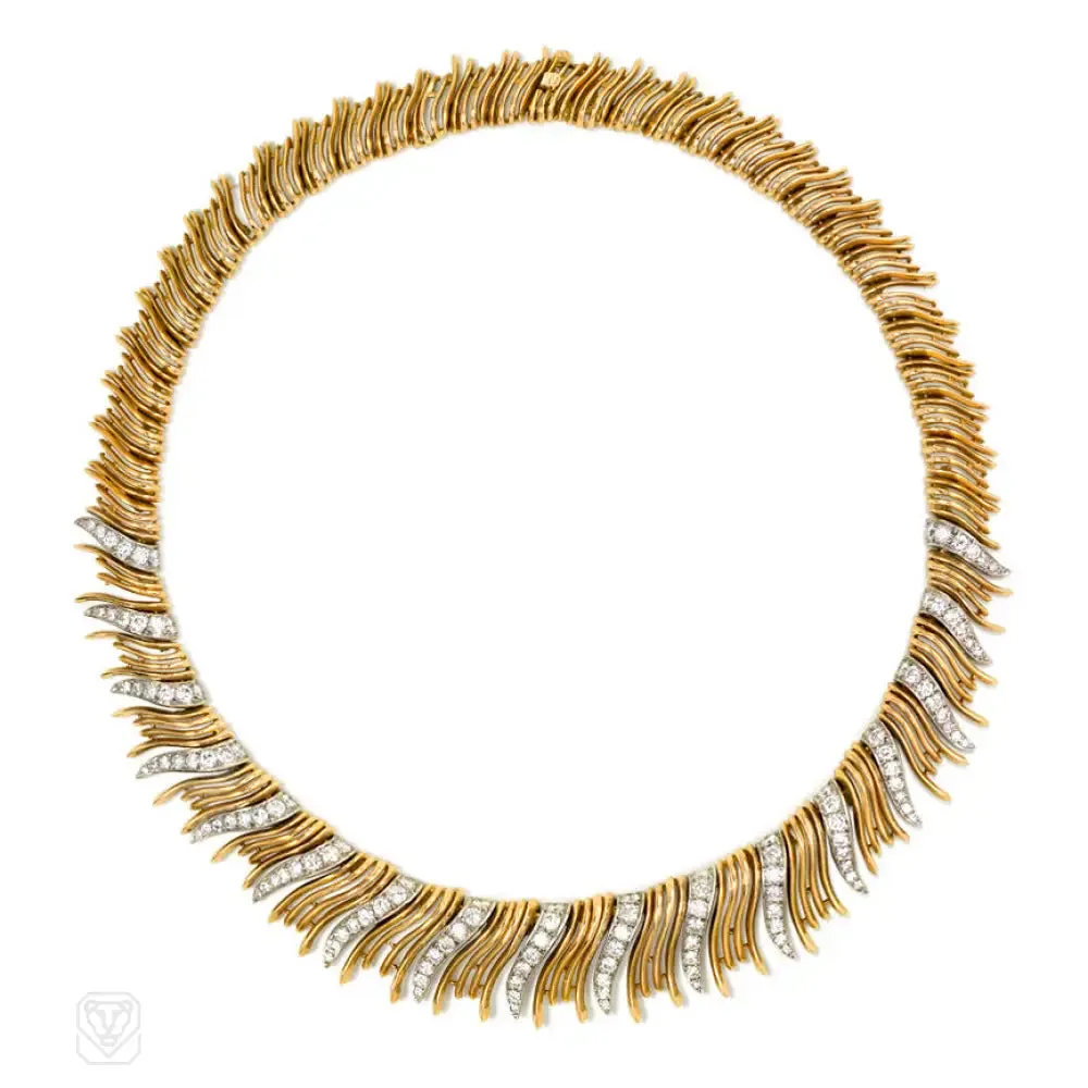Retro gold and diamond fringe necklace, Boucheron
