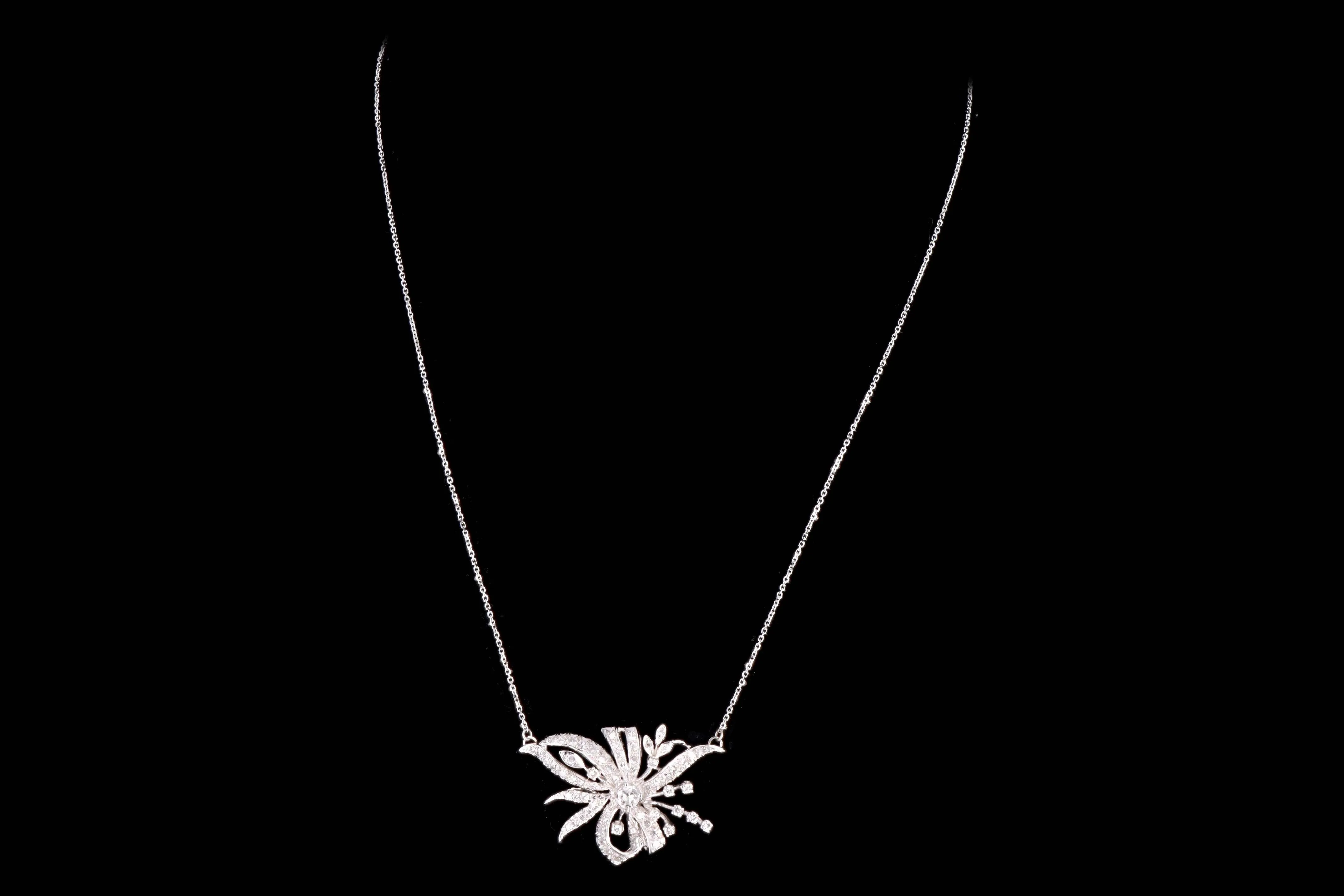 Retro Platinum 1 Carat Total Weight Diamond Brooch Conversion Pendant Necklace