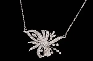 Retro Platinum 1 Carat Total Weight Diamond Brooch Conversion Pendant Necklace