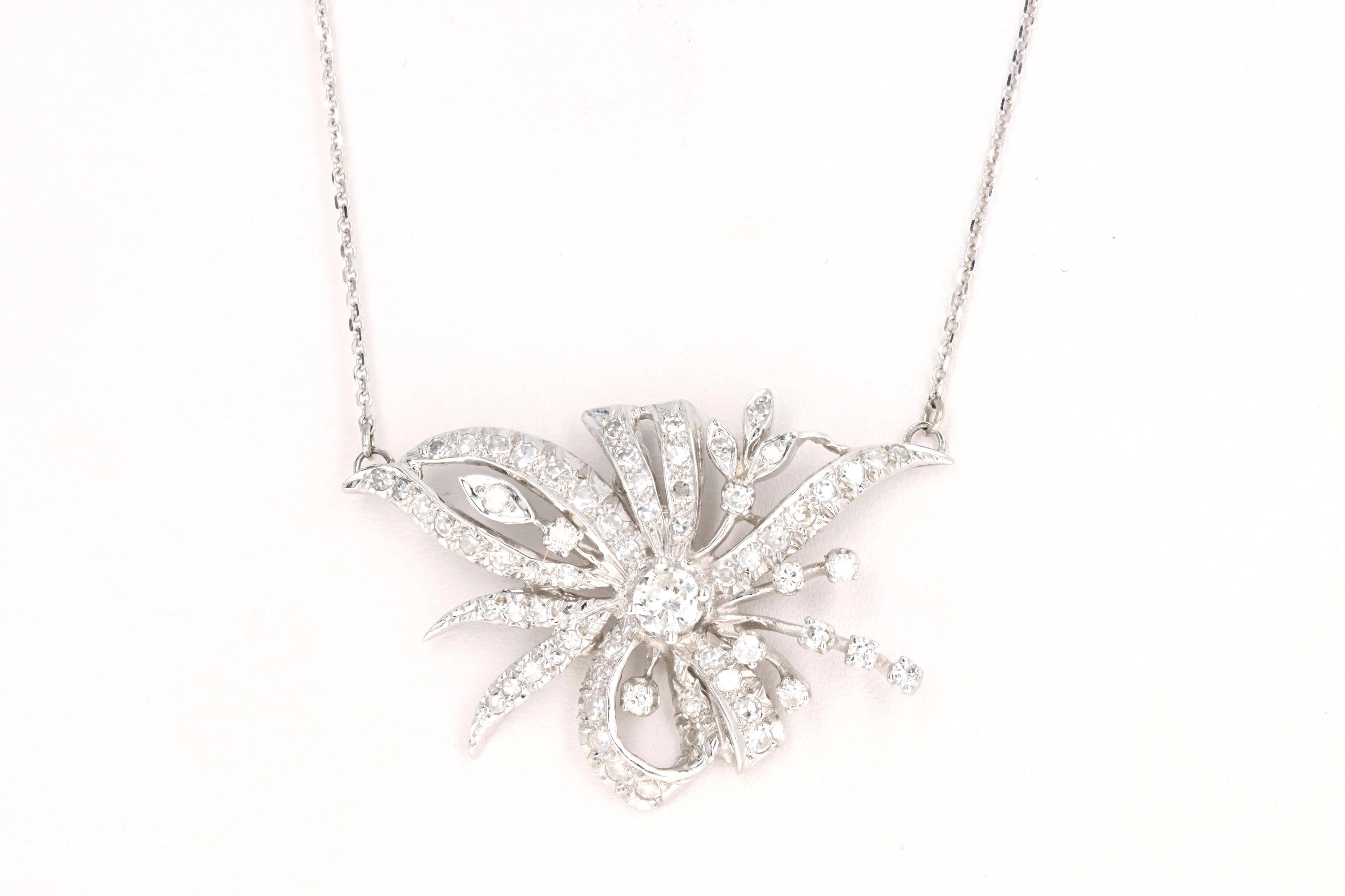 Retro Platinum 1 Carat Total Weight Diamond Brooch Conversion Pendant Necklace