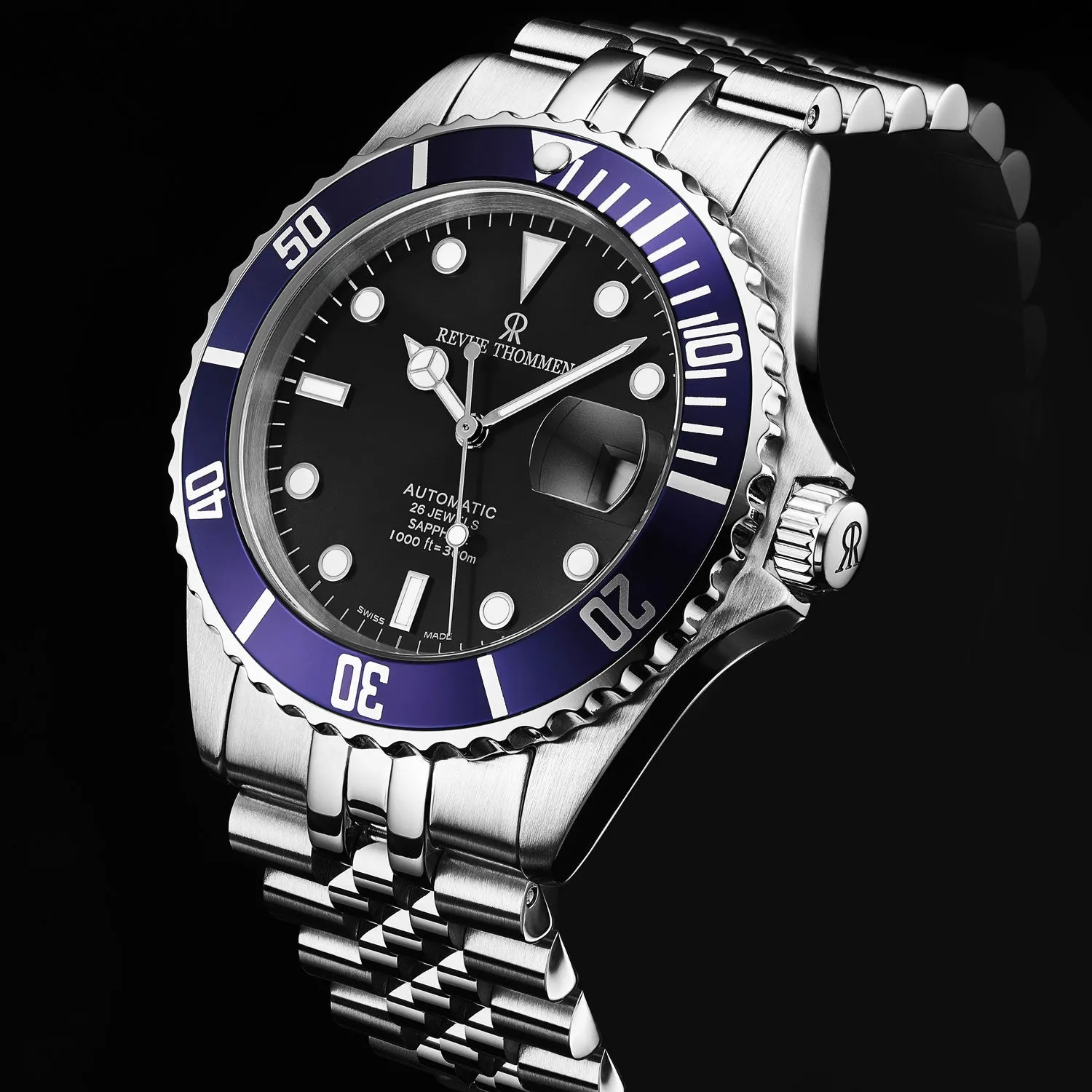 Revue Thommen Men's 'Diver' Black Dial Stainless Steel Bracelet Automatic Watch 17571.2235