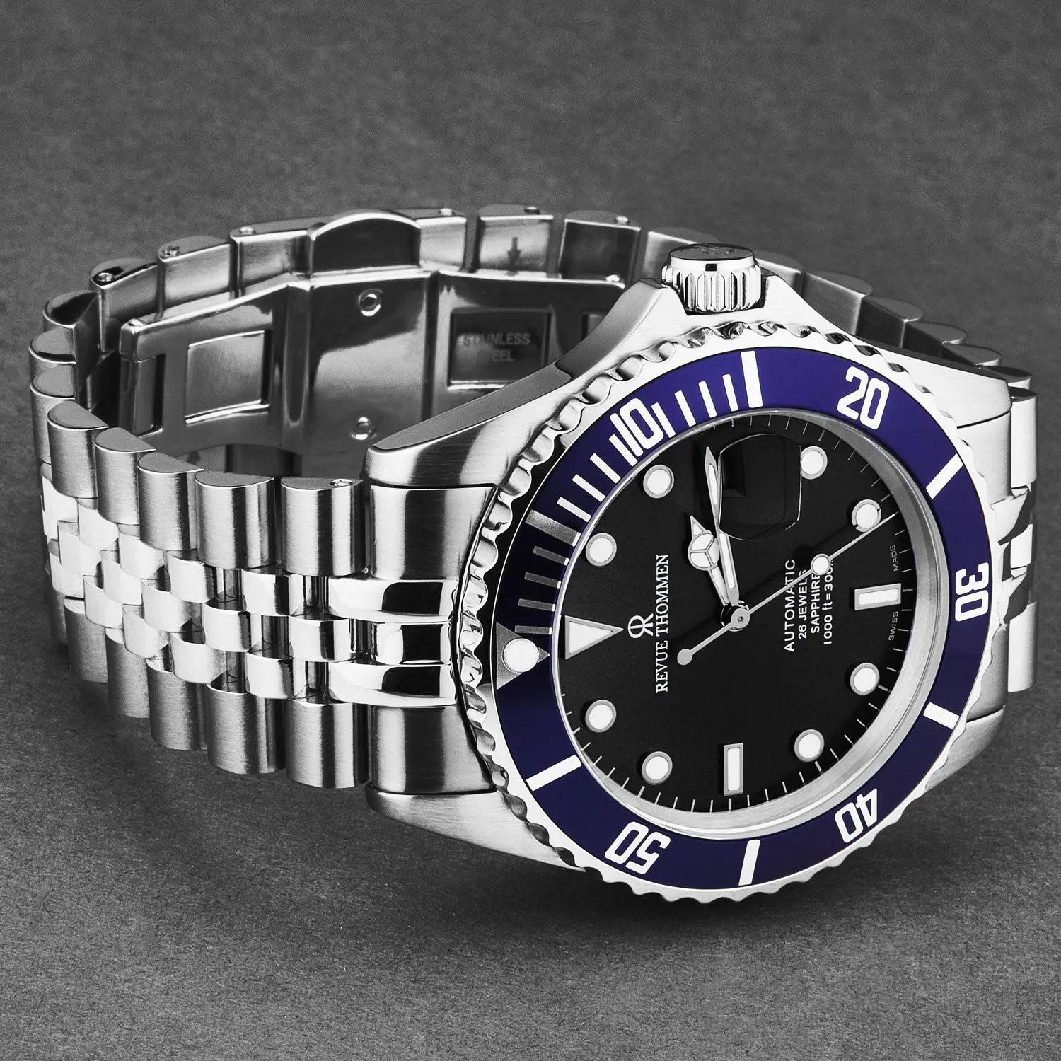 Revue Thommen Men's 'Diver' Black Dial Stainless Steel Bracelet Automatic Watch 17571.2235