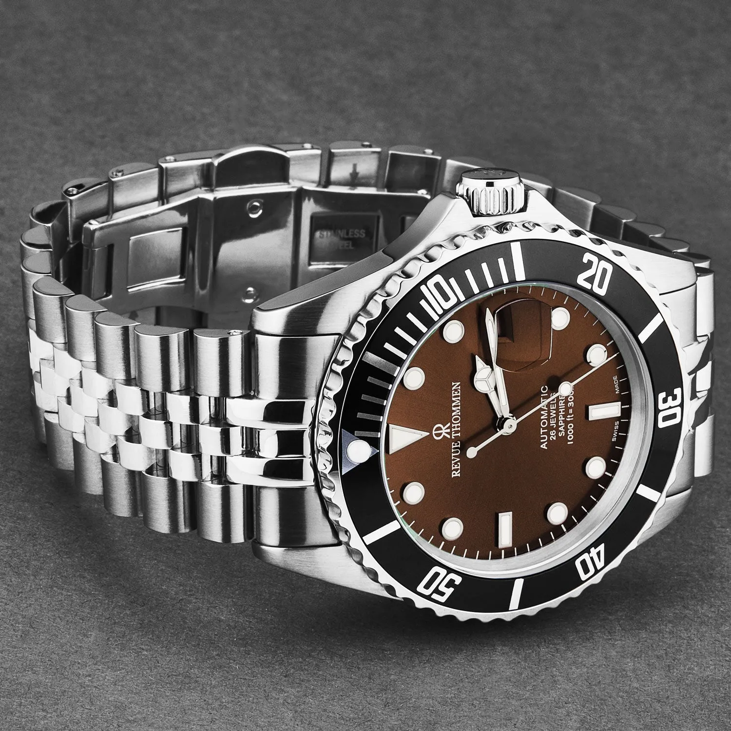 Revue Thommen Men's 'Diver' Brown Dial Stainless Steel Bracelet Automatic Watch 17571.2221