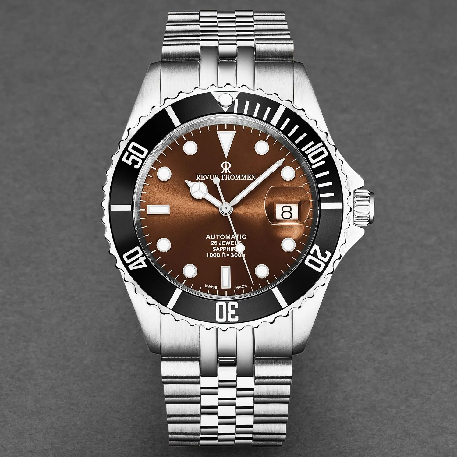 Revue Thommen Men's 'Diver' Brown Dial Stainless Steel Bracelet Automatic Watch 17571.2221