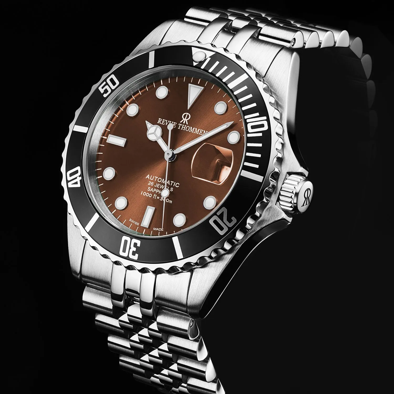 Revue Thommen Men's 'Diver' Brown Dial Stainless Steel Bracelet Automatic Watch 17571.2221