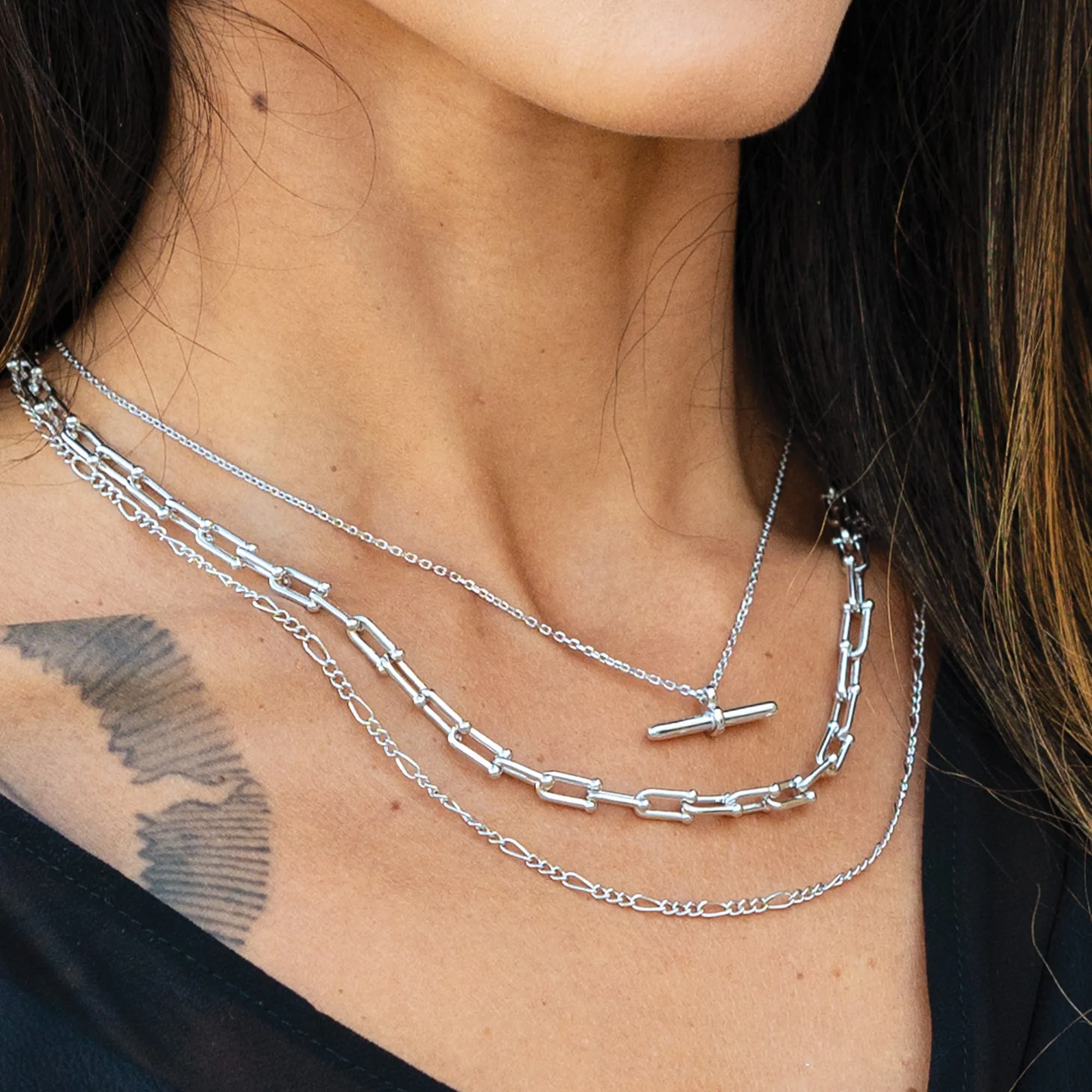 Rhodium Plated Silver Lyra Ball Link Hardwear Necklace