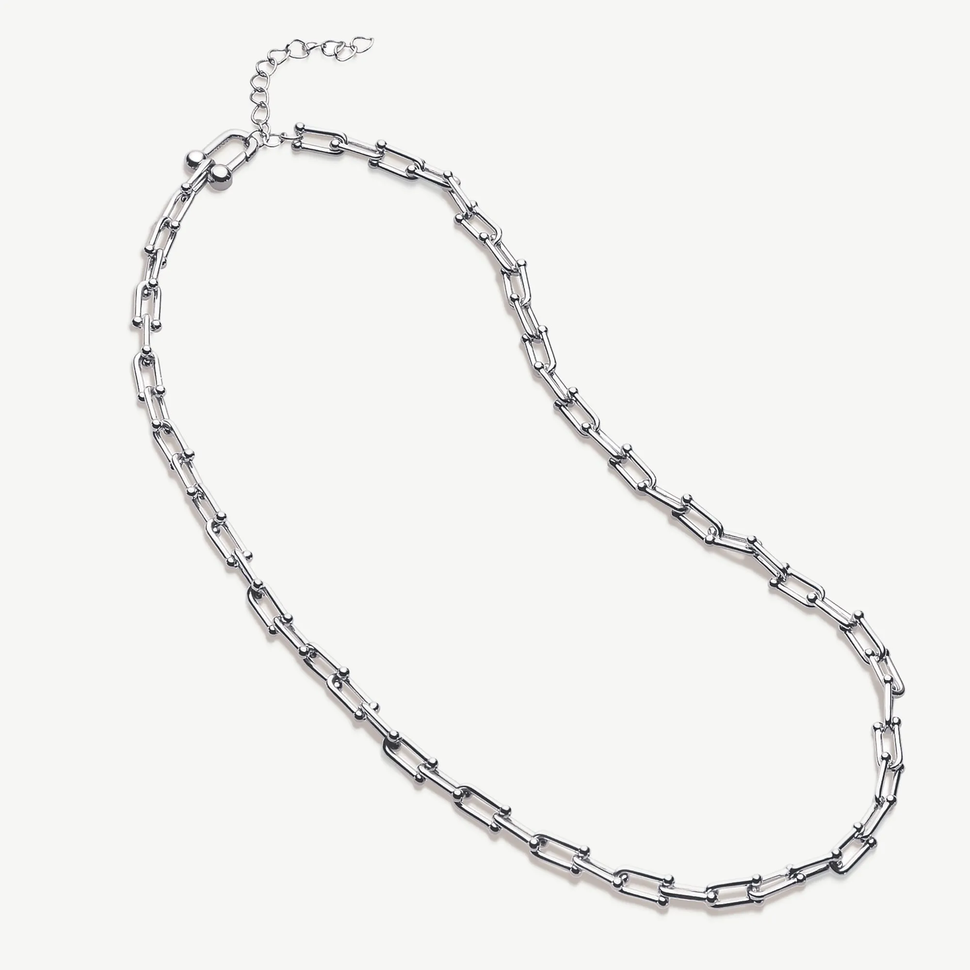 Rhodium Plated Silver Lyra Ball Link Hardwear Necklace