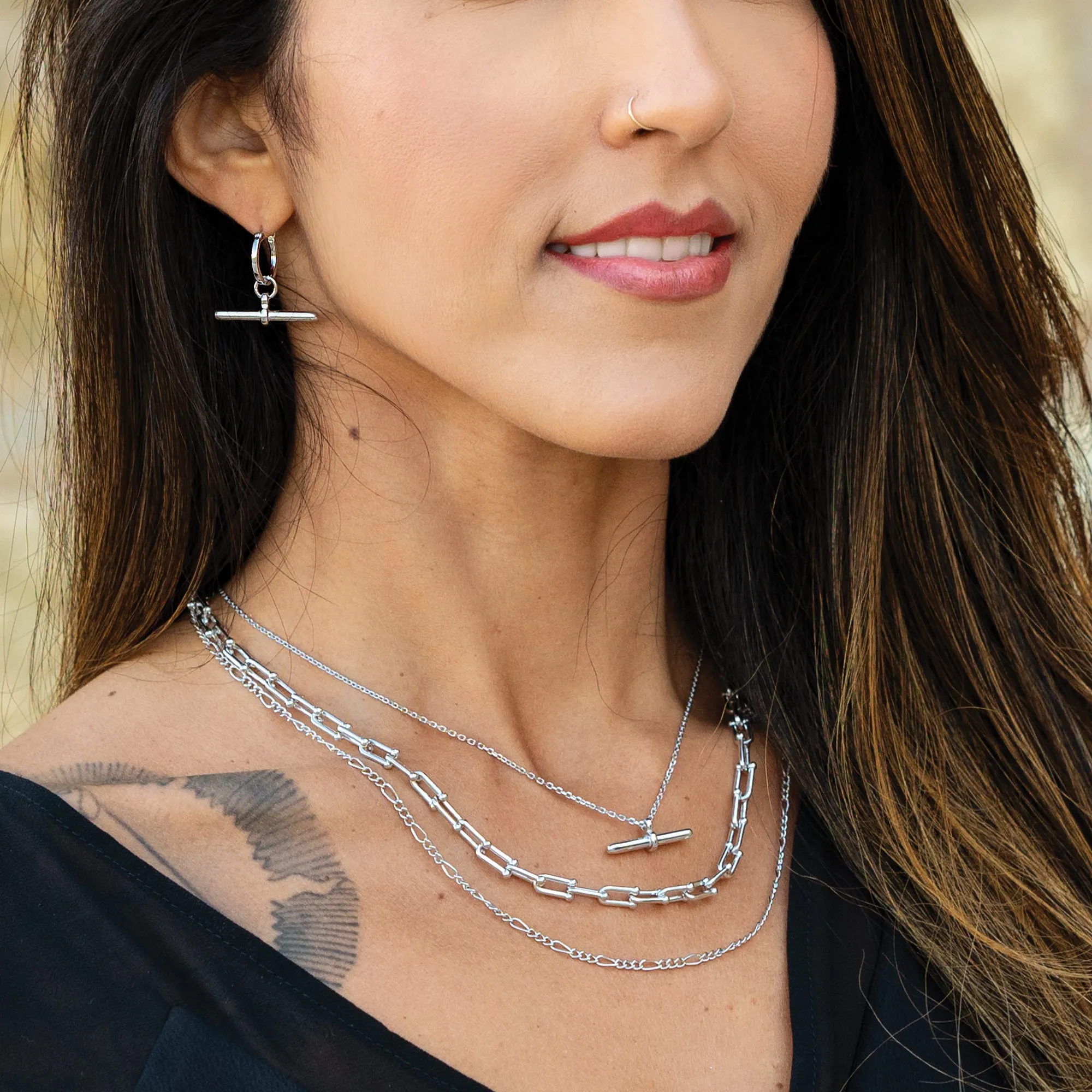 Rhodium Plated Silver Lyra Ball Link Hardwear Necklace