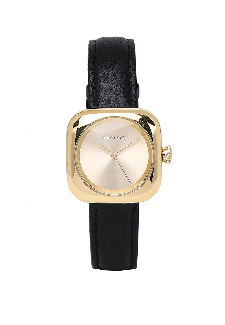 Riley Gold Leather Analog Watch (Black)