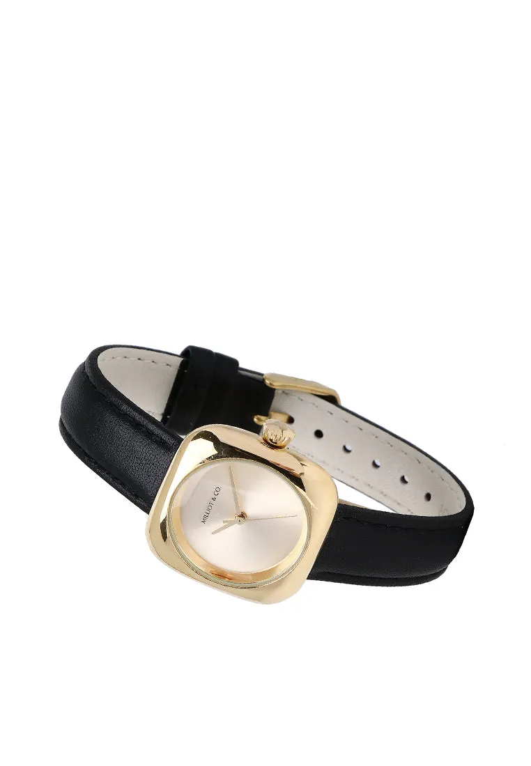 Riley Gold Leather Analog Watch (Black)