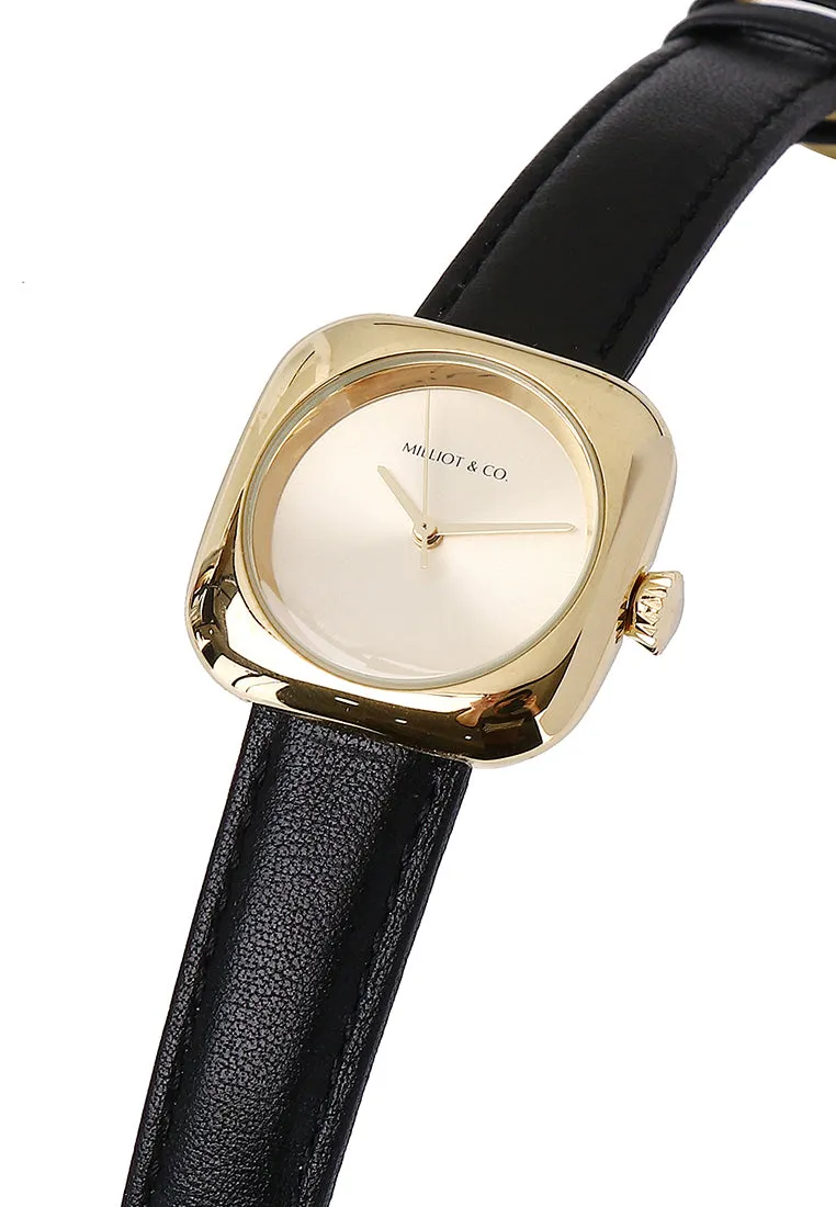 Riley Gold Leather Analog Watch (Black)