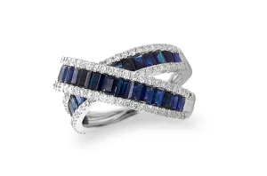 Ring 14kt White Gold Sapphires & Diamonds Criss Cross