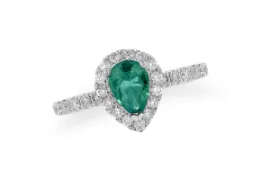 Ring 18kt Gold Pear Emerald & Diamonds Pave