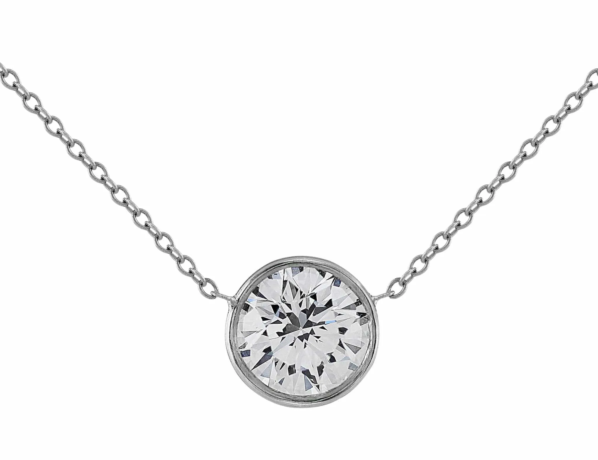 Rivière 18k White Gold Platinum 1.50ct Diamond Solitaire Necklace, GIA Certified I Color