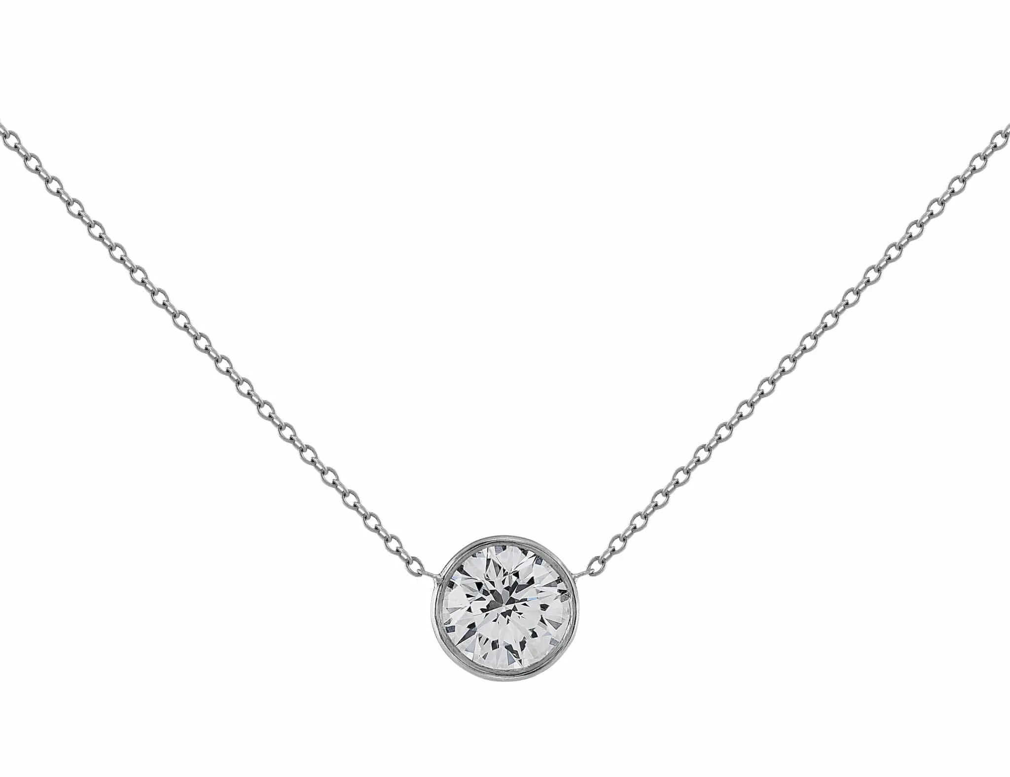 Rivière 18k White Gold Platinum 1.50ct Diamond Solitaire Necklace, GIA Certified I Color