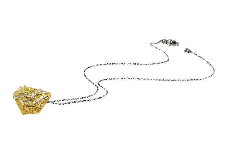 Rivière Platinum 18k Yellow Gold 20ct Fancy Light Yellow Diamond Heart Necklace