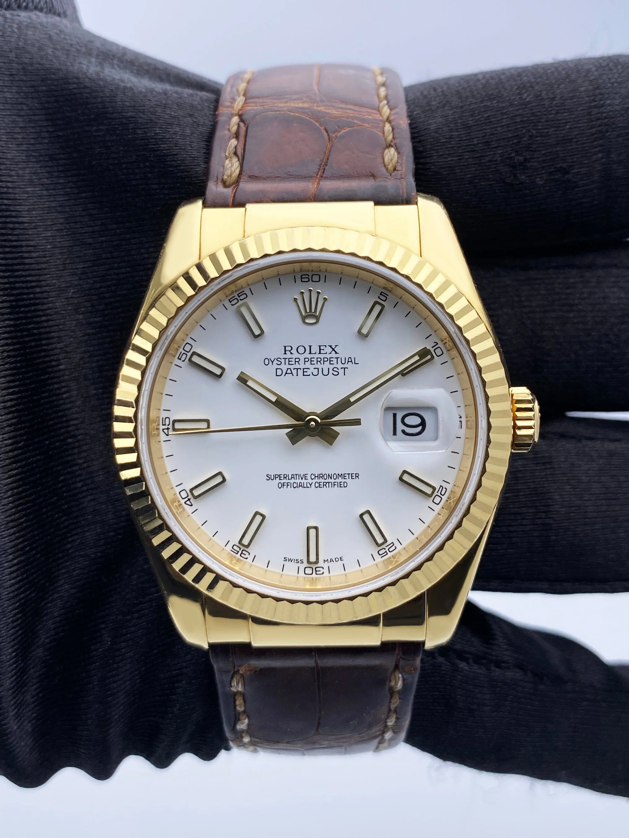 Rolex Datejust 116138 White Dial 18K Yellow Gold Mens Watch