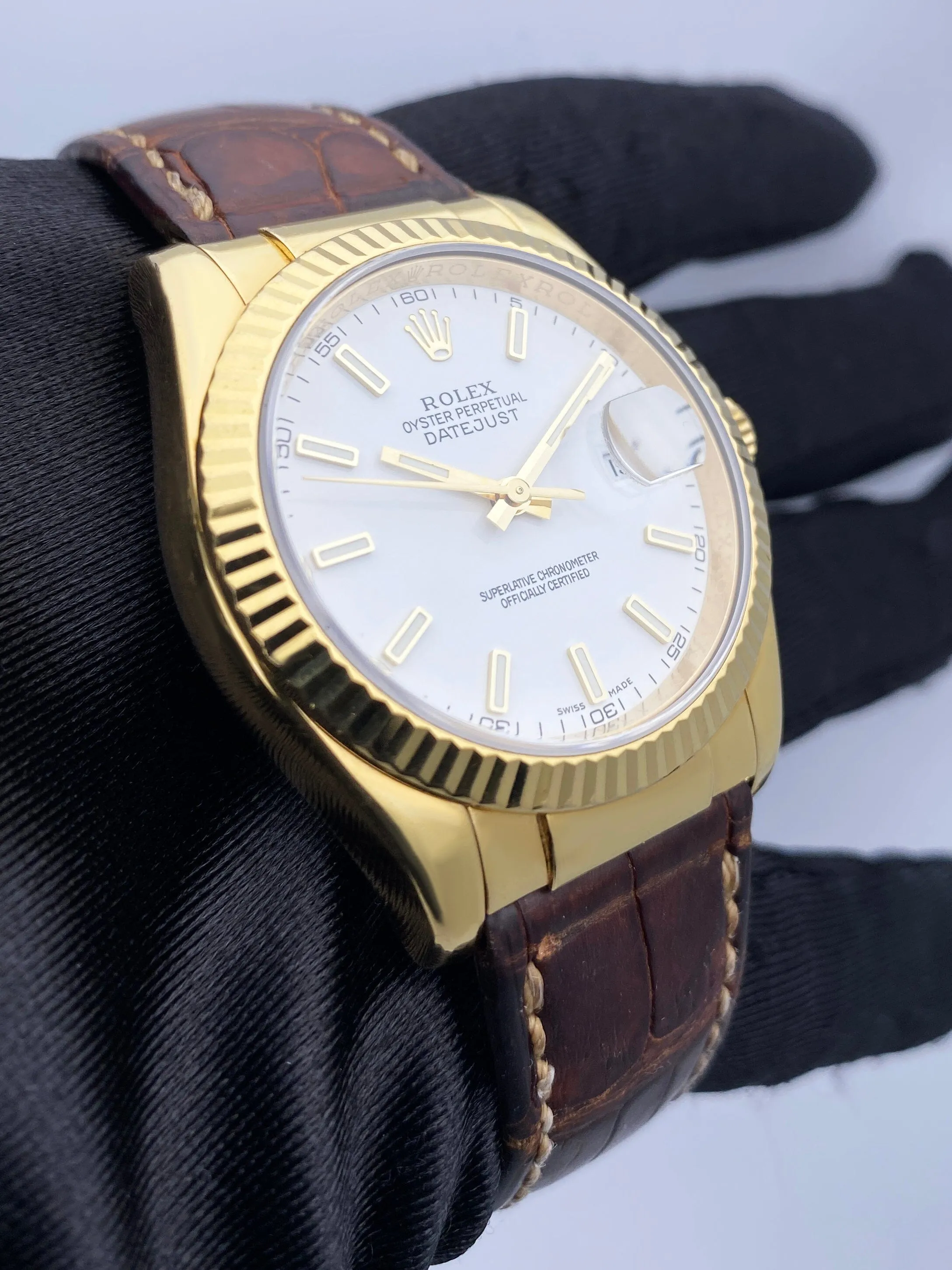 Rolex Datejust 116138 White Dial 18K Yellow Gold Mens Watch
