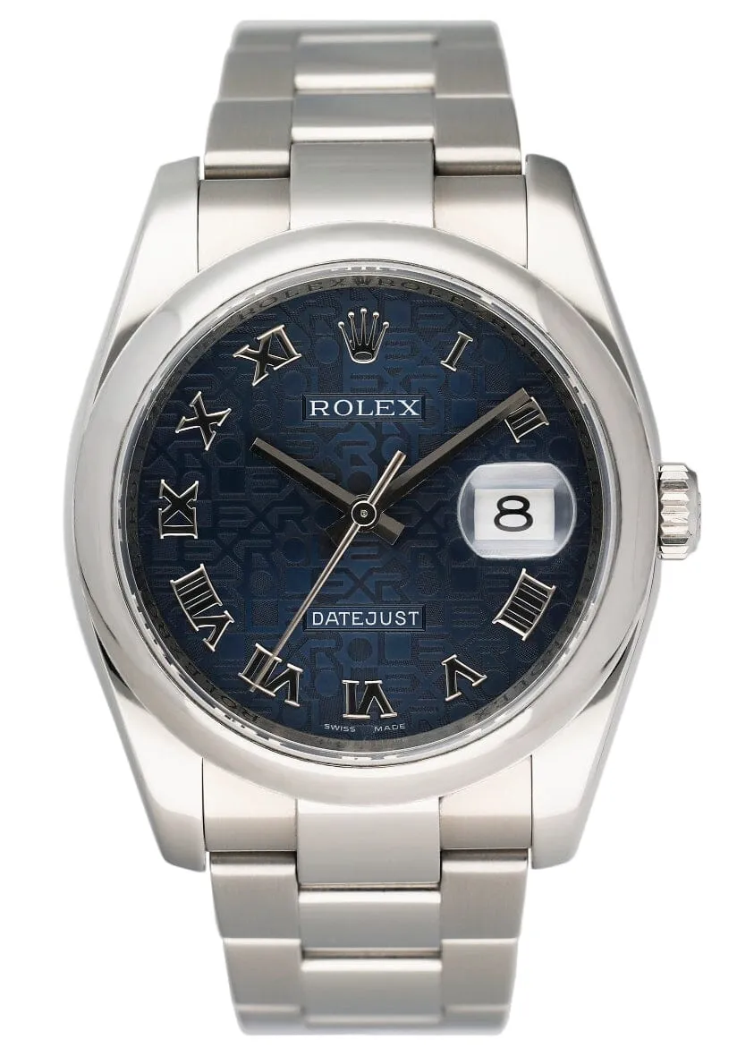 Rolex Datejust 116200 Blue Anniversary Dial Mens Watch Box Papers