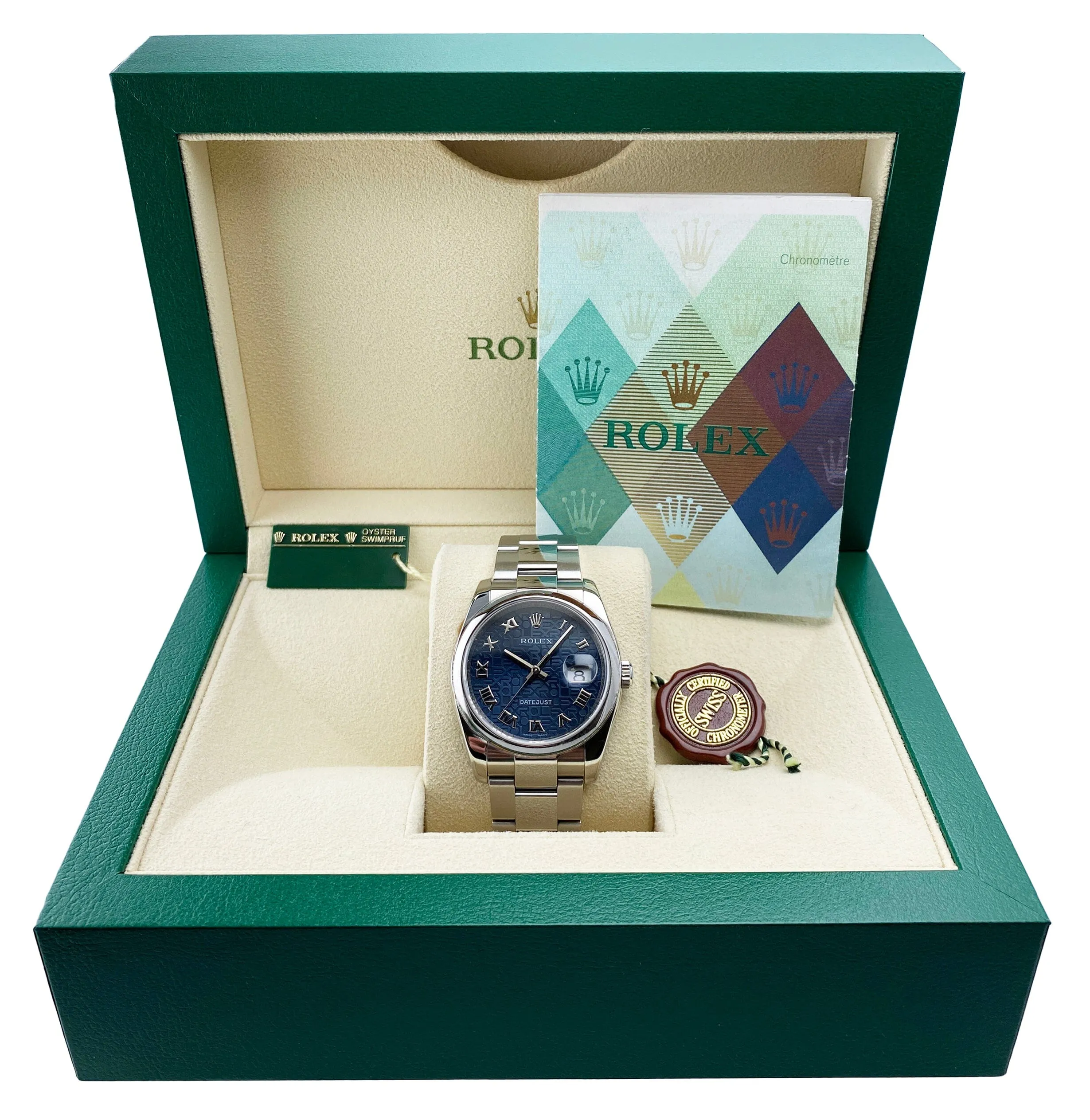 Rolex Datejust 116200 Blue Anniversary Dial Mens Watch Box Papers