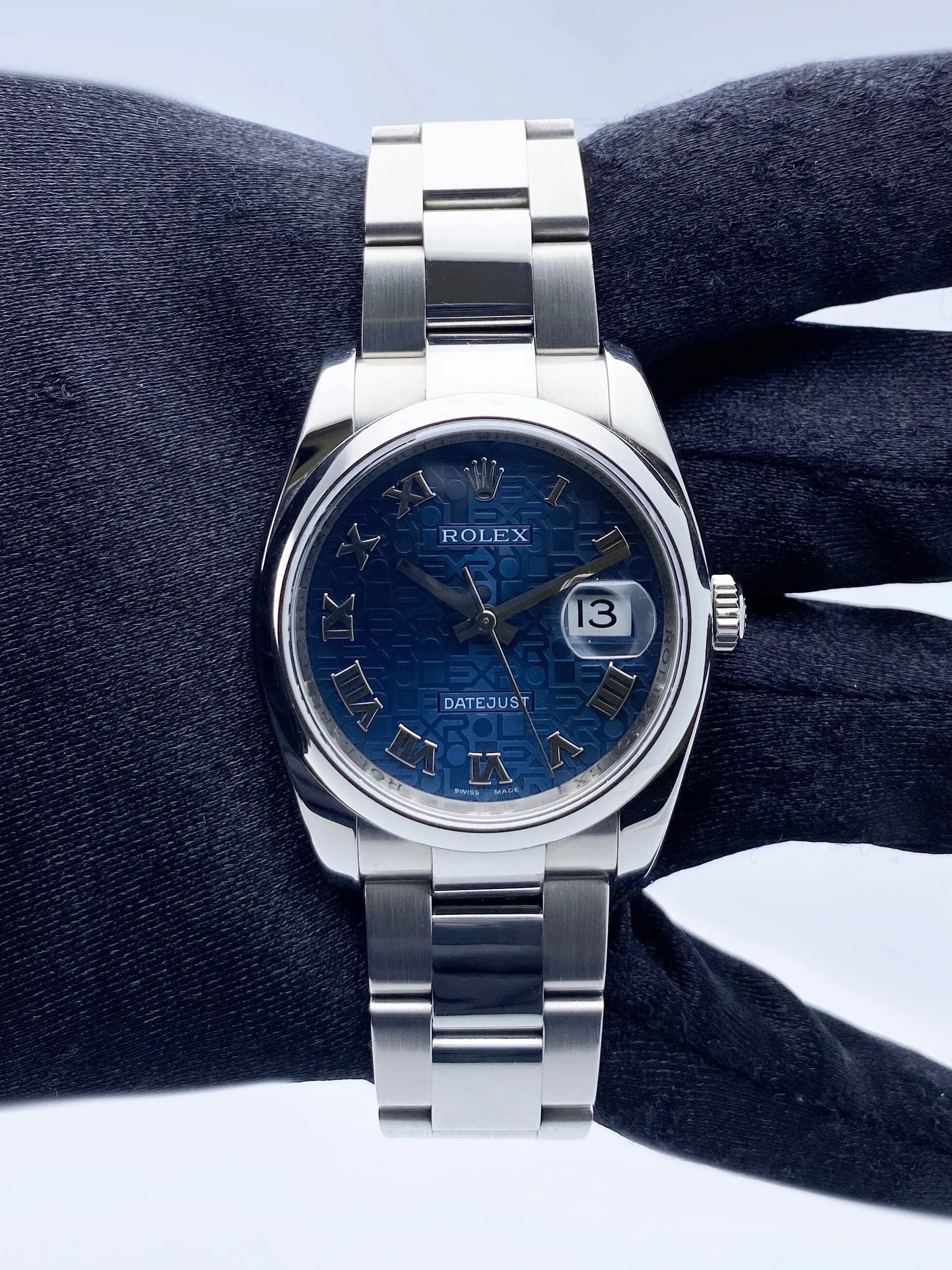 Rolex Datejust 116200 Blue Anniversary Dial Mens Watch Box Papers