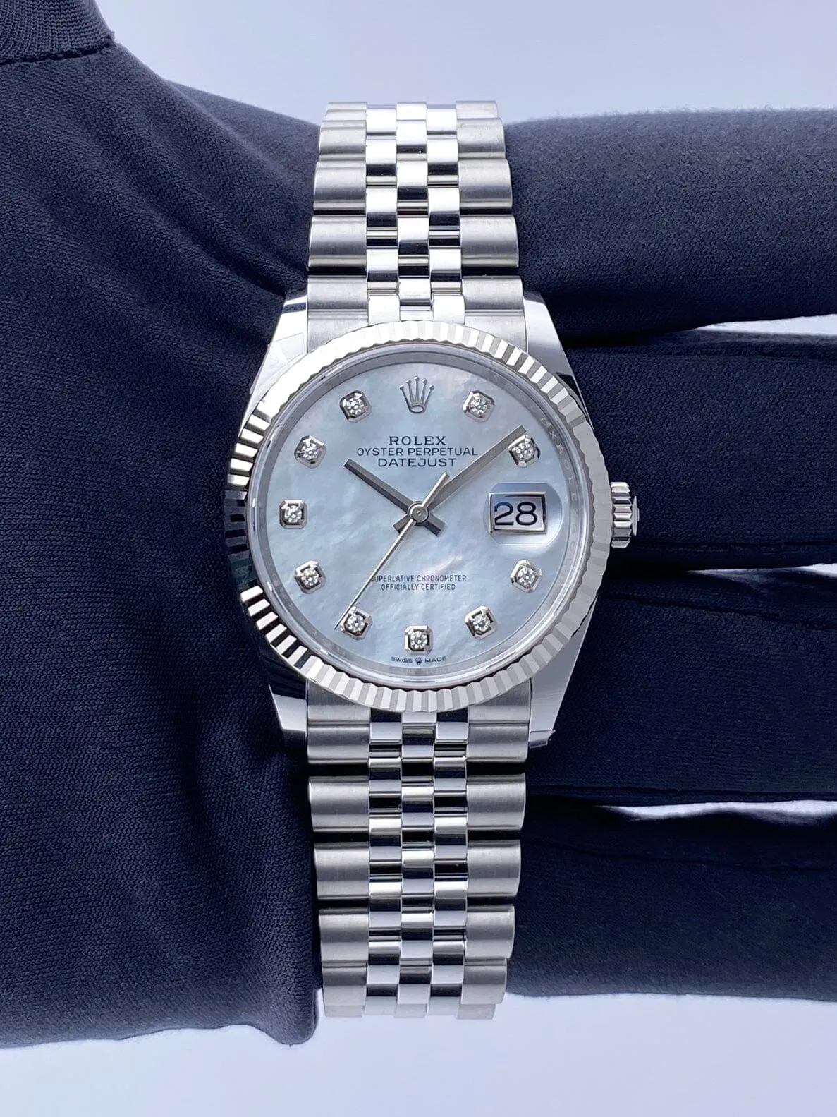 Rolex Datejust 36 126234 Diamond MOP Dial Mens Watch Box Paper