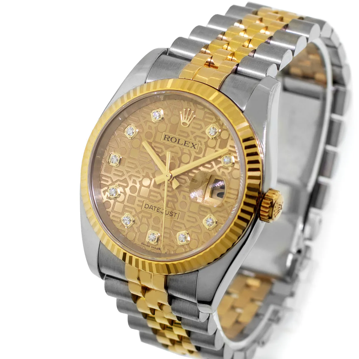 Rolex Datejust 36mm Yellow Gold & Steel Champagne Jubilee Diamond Dial Fluted Bezel 116233