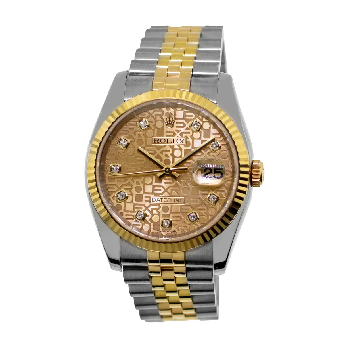 Rolex Datejust 36mm Yellow Gold & Steel Champagne Jubilee Diamond Dial Fluted Bezel 116233