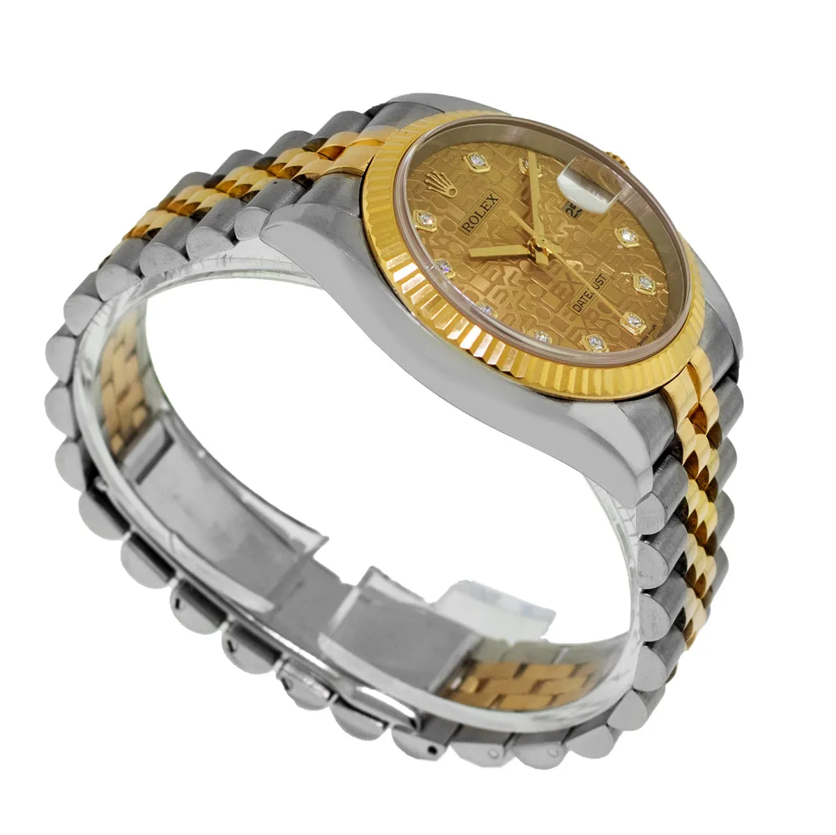Rolex Datejust 36mm Yellow Gold & Steel Champagne Jubilee Diamond Dial Fluted Bezel 116233