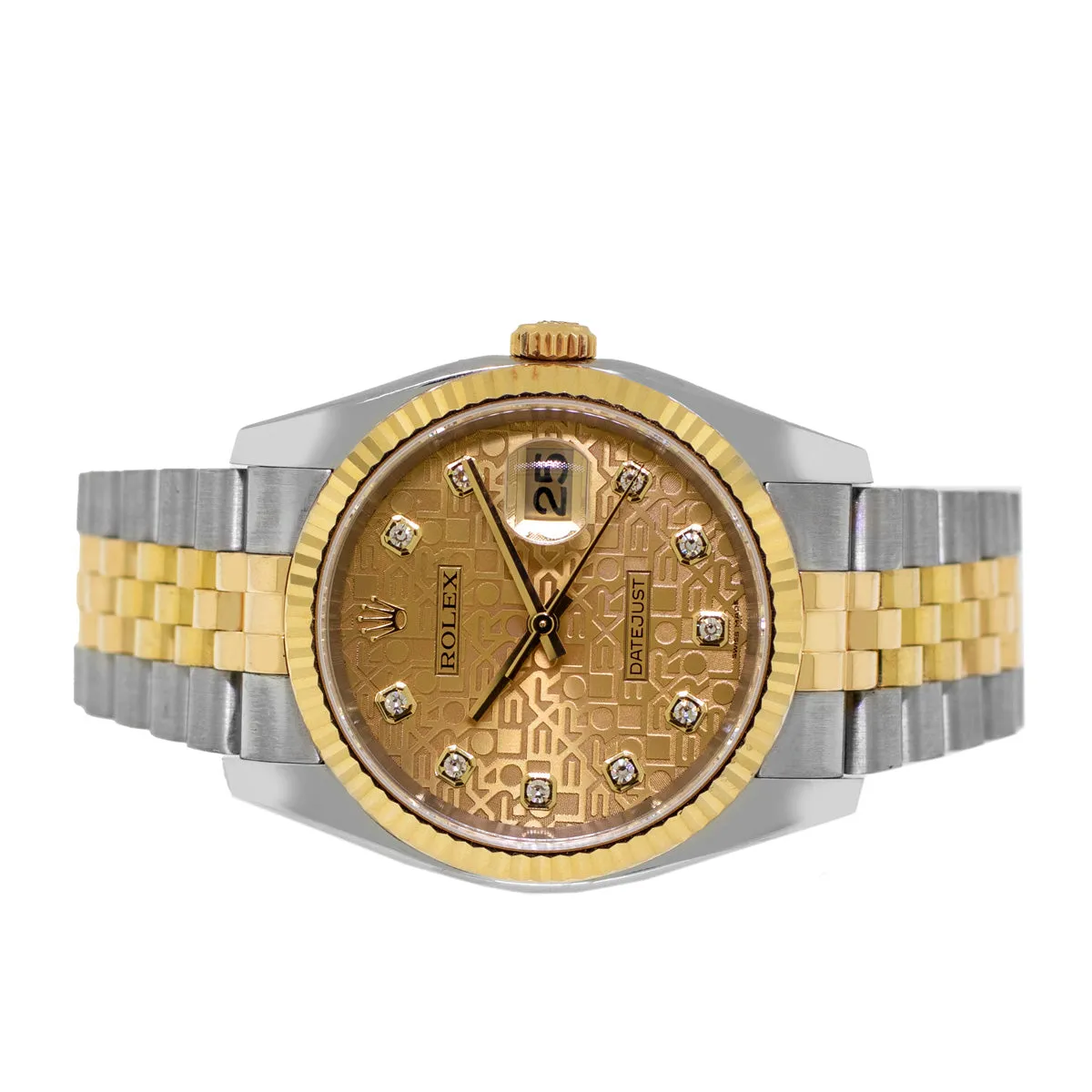 Rolex Datejust 36mm Yellow Gold & Steel Champagne Jubilee Diamond Dial Fluted Bezel 116233